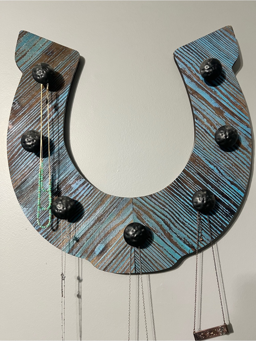 Decorative Turquoise Horseshoe Wall Hook - Blue and Brown